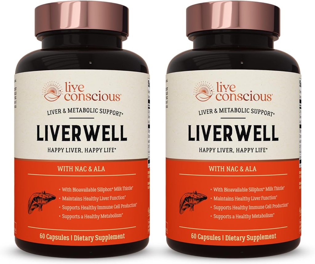 LiverWell Liver Cleanse, Rejuvenation, Metabolic Support - Liver Supplement for Liver Health w/Highly Bioavailable Milk Thistle Extract, N-Acetyl Cysteine, 알파 Lipoic Acid, 아연, 셀레늄 - 2 팩