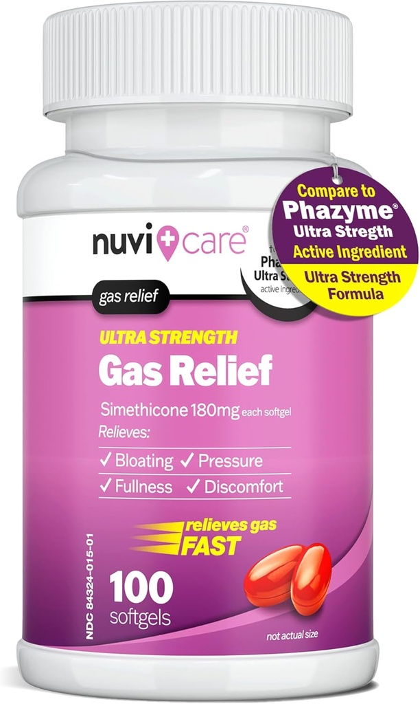 Ultra Strength Gas Relief - Simethicone 180mg Softgels - Anti Gas and Bloating Relief - Phazyme Anti Gas Pills의 활성 성분과 비교 - 성인용 Stomach Gas Relief (100 개)