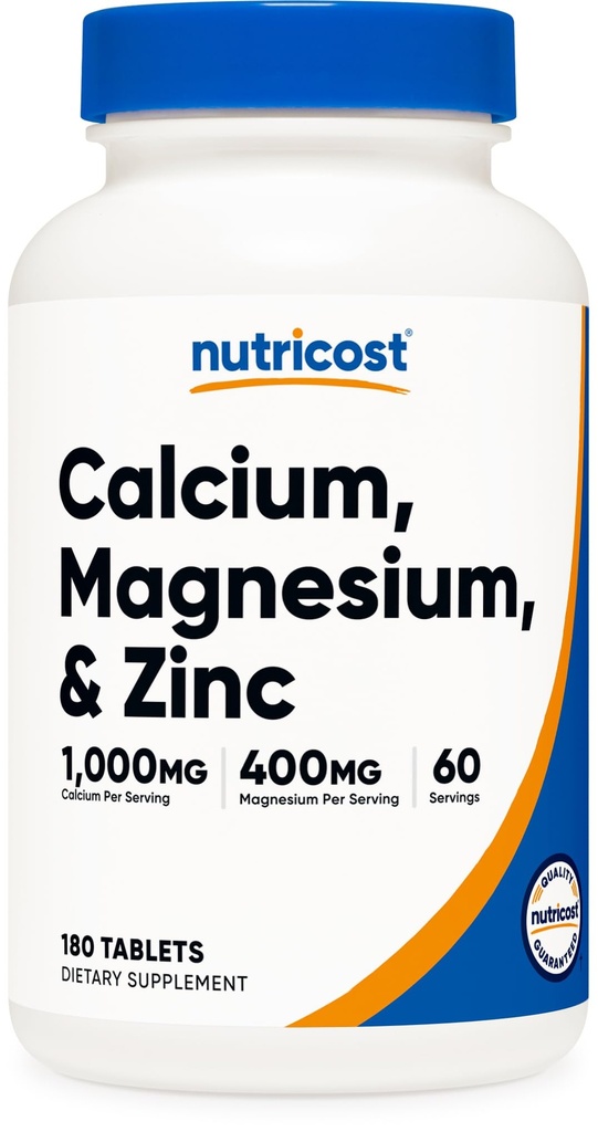 Nutricost 칼슘, 마그네슘 및 아연 정제 1,415 mg, 180 정제 - 비타민 / 미네랄 혼합 보충, 60 서빙 - 글루텐 무료, 비 GMO