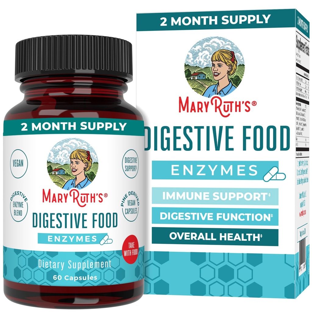 MaryRuth Organics Digestive Enzymes | 최대 2 개월 공급 | Vegan Digestive Health Aid and Gut Health Enzyme Complex | 이상 12 효소 | 비타민 B6 & B12
