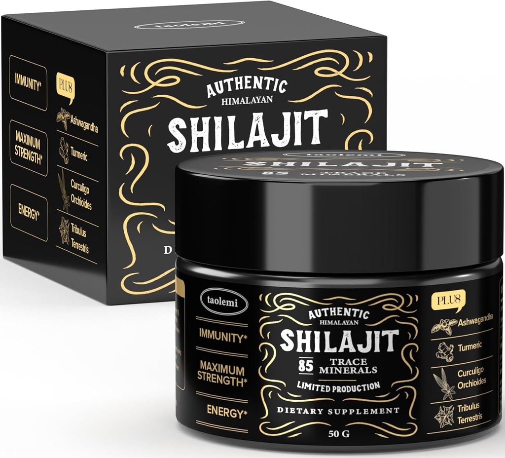 Shilajit 순수한 Himalayan 유기, Taolemi 50g 항아리 자연적인 Shilajit 수지 남자 & 여자를 위한, 85+ 추적 무기물 & Fulvic 산, 순수한 Himalayan 추출물, 자연적인 에너지 및 활력 증강 인자, 800MG, 62.5 Ser