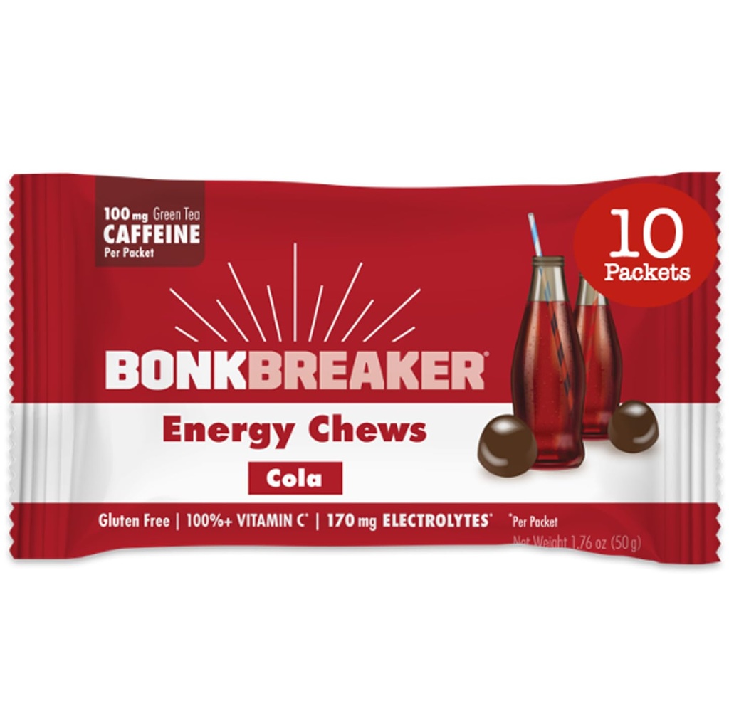 Bonk Breaker Energy Chews, Dairy-Free, Gluten-Free 재료를 사용하여 빠른 에너지 및 초점, 10 Packets, Cola의 1 박스 제공