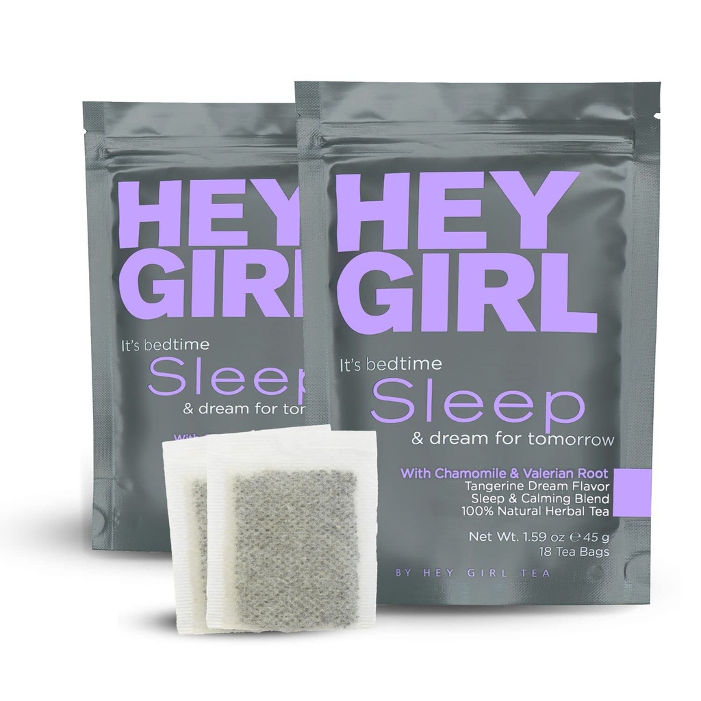 Hey Girl Sleep Tea - Chamomile, Passion Flower, Valerian Root, Lemon Balm - Calming, Relaxing Adults Sleepy Night Time Tea - 여성 2 팩을위한 편안한 선물