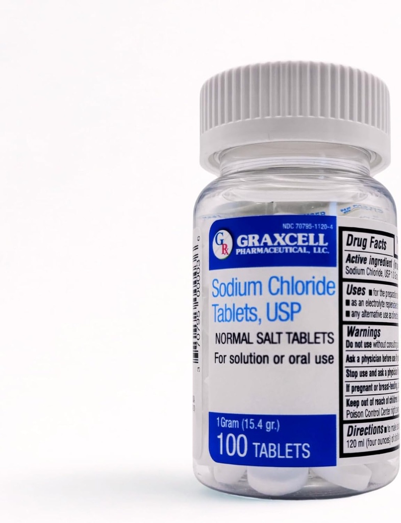 나트륨 염화물 정제 1gm | POTS Syndrome 및 Dysautonomia 서포트 용 전해질 소금 | Rapid Rehydration| 15.4gr. | 100 개 | 미국에서 제작