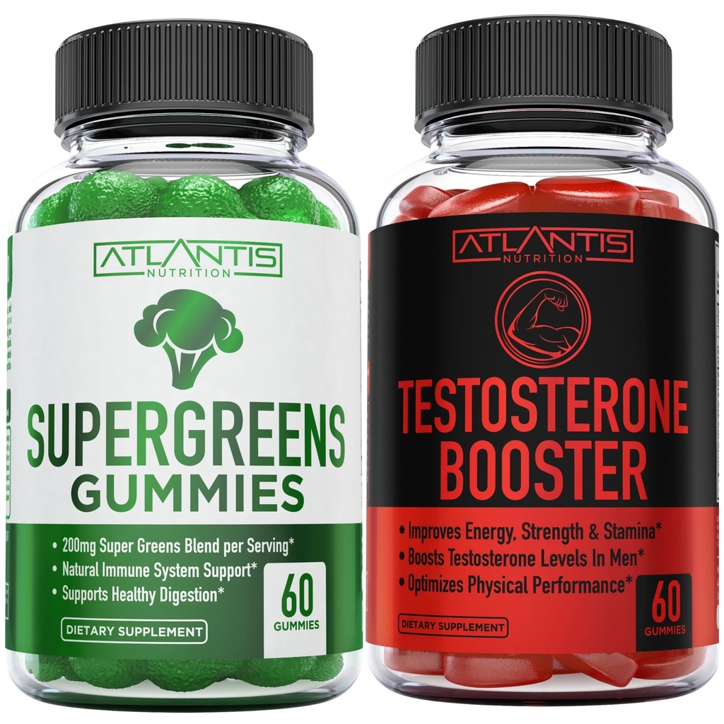 Atlantis Nutrition Supergreens 60 Gummies + 테스토스테론 부스터 2 팩 (120 Gummies)