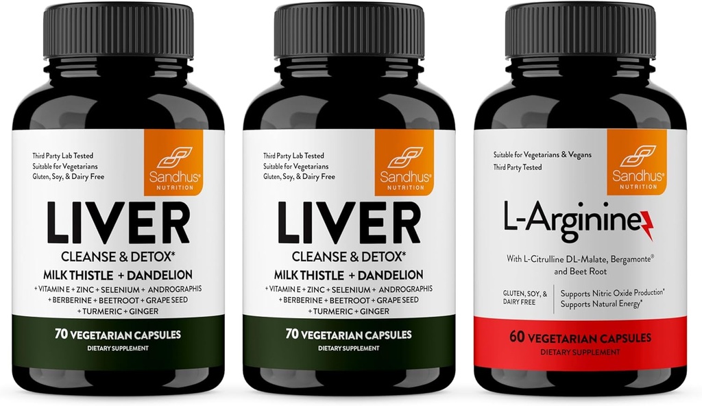 Sandhu의 Liver Renew Cleanse & Nitric 산화물 전구 캡슐을 가진 L 아르기닌 | 지원 면역력, 에너지 및 건강한 순환