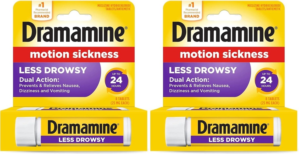 Dramamine All Day Less Drowsy Motion Sickness Relief | 8 태블릿 포함 (팩 2)