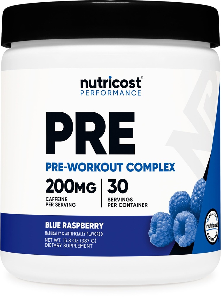 Nutricost Pre-Workout Complex Powder (30 서빙, 블루 라즈베리) - Beta-Alanine, Taurine 및 아미노산과 사전 운동 보충
