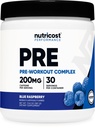 Nutricost Pre-Workout Complex Powder (30 서빙, 블루 라즈베리) - Beta-Alanine, Taurine 및 아미노산과 사전 운동 보충