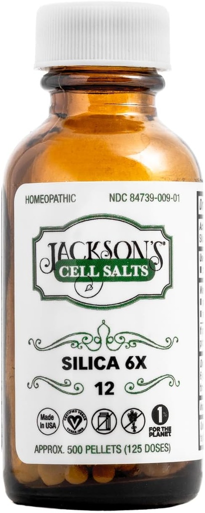 잭슨의 #12 셀 소금 실리카 6X (500 펠 릿 병) - 공인 채식, Lactose-Free Schuessler 티슈 소금 Silicea 6X (미국에서 만든)