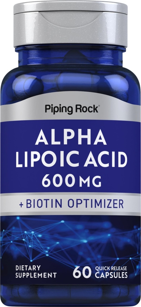Piping Rock Alpha Lipoic Acid 600mg | ALA with Biotin Optimizer | 60 캡슐 | 비 GMO, 글루텐 무료 보충
