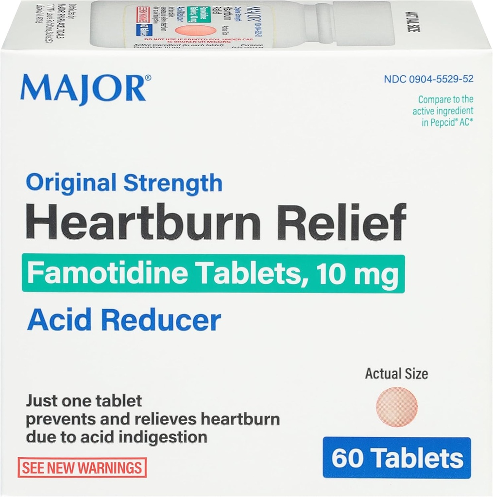 주요 본래 힘 Heartburn 기복 - Famotidine 정제, 10 mg - 산성 흡진기 - 60의 정제