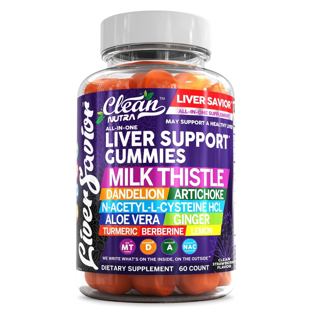 Clean Nutra Liver Cleanse Detox & Repair Gummies | 우유 이틀 거미 간호 지원 비타민 | Dandelion, Artichoke, Aloe Vera, Ginger, Berberine, Lemon, N-Acetyl-L-Cysteine, Turmeric Supplement HCL