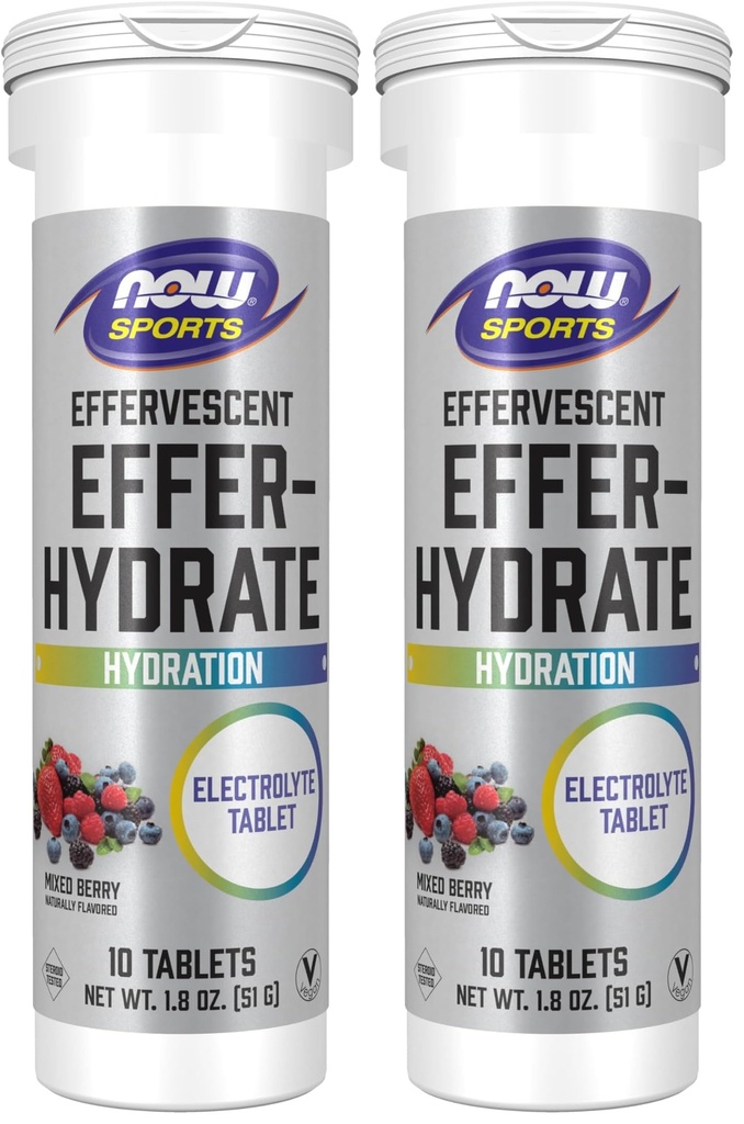 NOW Sports Nutrition, Effervescent Effer-Hydrate, Electrolyte Supplement, Recovery*, 혼합 Berry, 10 정제 (팩 2)