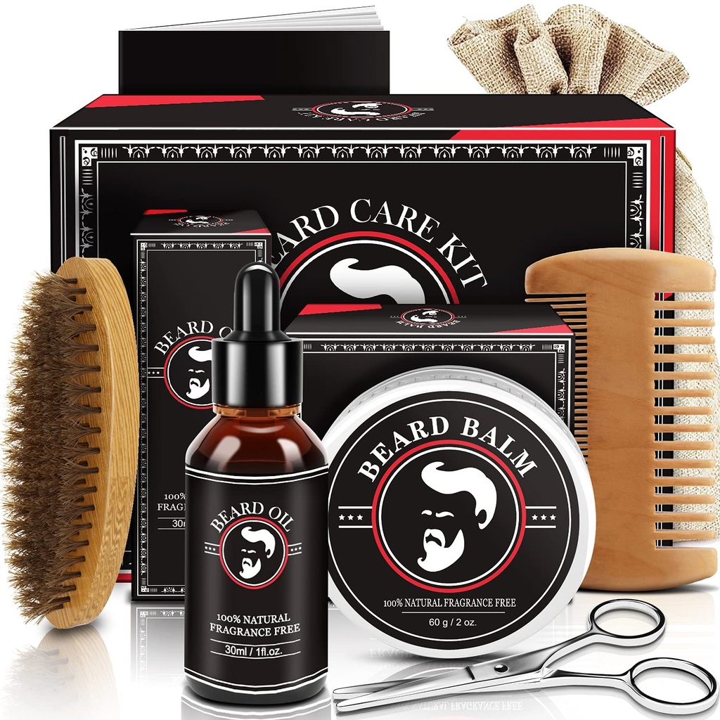아버지의 날 아빠 선물, 남자를 위한 Beard 장비, Beard 성장 및 Grooming 장비 w/Beard 기름 Beard Balm Beard Comb Beard 가위, 남자 남편을 위한 생일 선물 할아버지 Boyfriend 아들 형제