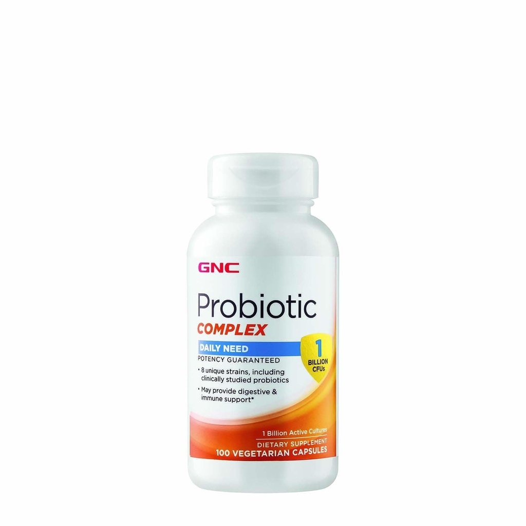GNC Probiotic Complex 매일 보충, 소화 및 면역 지원 제공, 1 억 CFUs, 100 채식 캡슐, 100 서빙