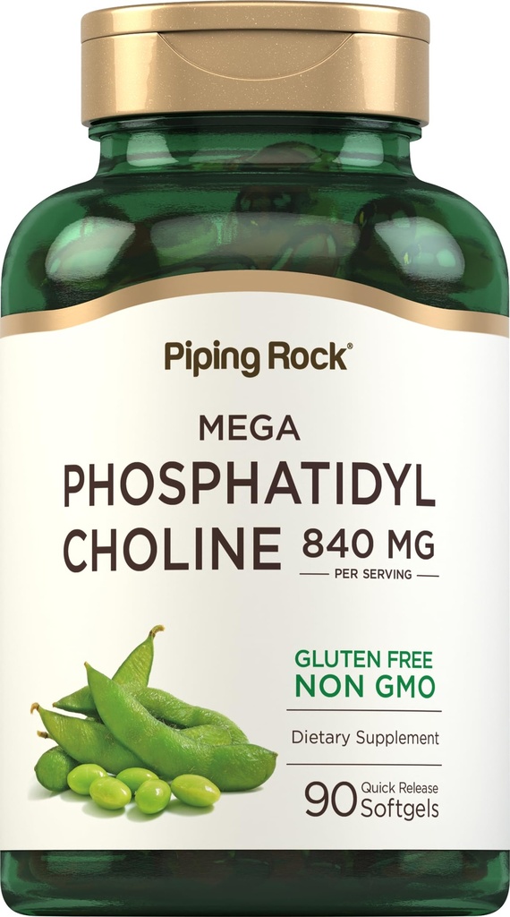 Piping Rock Phosphatidyl Choline Supplement | 840mg | 90 Softgel | 소이 레시틴 | 비 GMO, 글루텐 프리