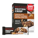 MUSASHI Protein Crisp Bar, 20g Protein, 4g Total Sugars, Chocolate & Peanut, Post 운동 및 스낵 이동, 2.1oz (60g) 바 12 팩