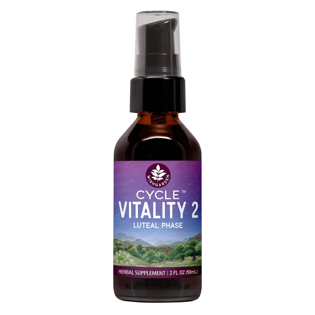 WishGarden 허브 사이클 활력 2 Luteal 단계 - 야생 Yam & Vitex Chasteberry와 식물 기반 황체 호르몬 보충 건강한 생리주기, 불연성 및 건강한 황체 호르몬 수준, 2oz