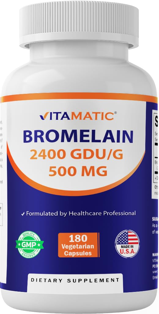 Vitamatic Bromelain 보충교재 500mg – 2400 GDU/g – 180의 캡슐
