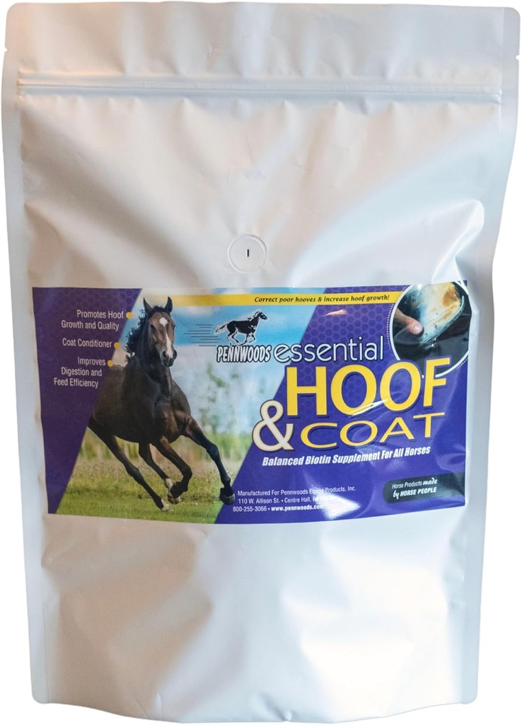 Pennwoods Essential Hoof & Coat - Optimal Equine Hoof 성장, 건강한 외투 및 영양 균형, 4lb 부대를 위한 Biotin를 가진 말 보충교재