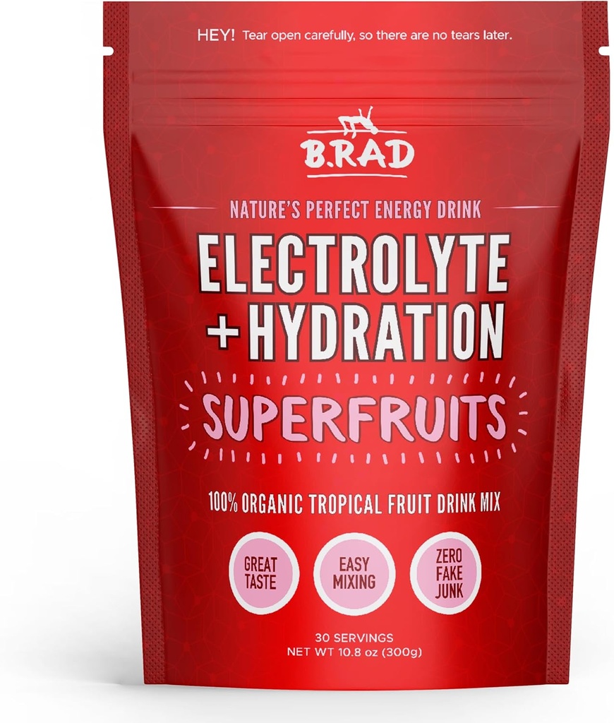 B.rad Superfruits Hydration & Electrolyte 음료 | 자연의 완벽한 에너지 음료 | Freeze-Dried High-Antioxidant Tropical Fruit Powder | 10.8 온스, 30 인분