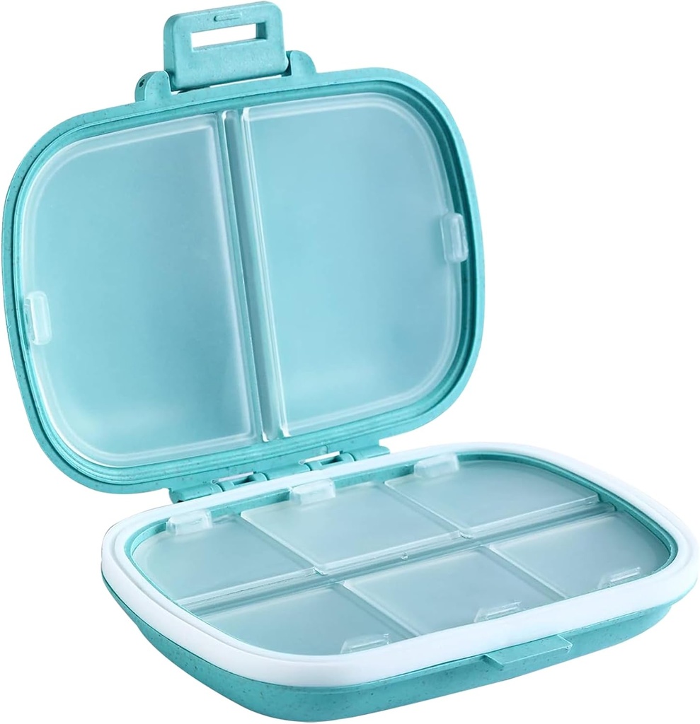 Holii Travel Pill 주최자, 8 Compartments Portable Pill Case, 매일 Pill Box to Hold Vitamins, 포켓 Purse Medicine 주최자를위한 작은 Pill Container (블루)