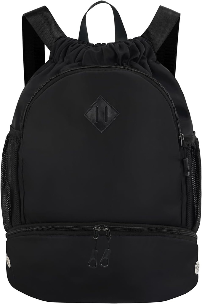Drawstring 배낭 체육관 배낭 남성 여성 문자열 스포츠 가방 젖은 포켓 Cinch 수영 비치 가방, 블랙 (특허 출원)