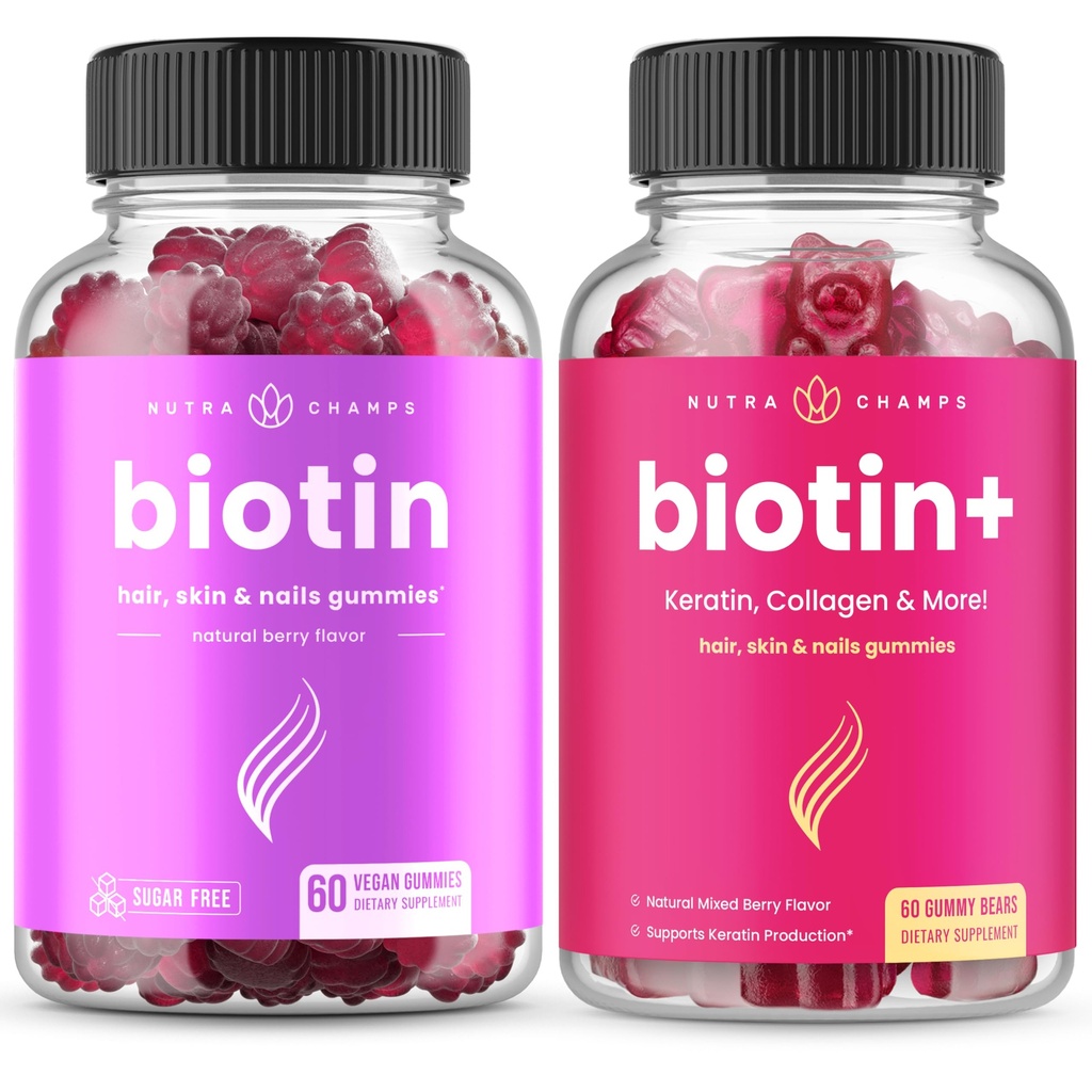 NutraChamps 머리를위한 Biotin 번들, 피부 및 손톱. Biotin & Biotin+에 대하여