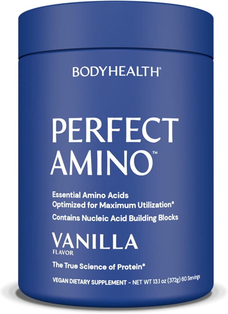 BodyHealth PerfectAmino Powder - 사전 및 포스트 운동을위한 BCAA 및 EAA 분말 - 남성과 여성을위한 아미노산 에너지 음료는 Lean 근육과 회복을 지원하기 위해 - Vanilla - 60 서빙