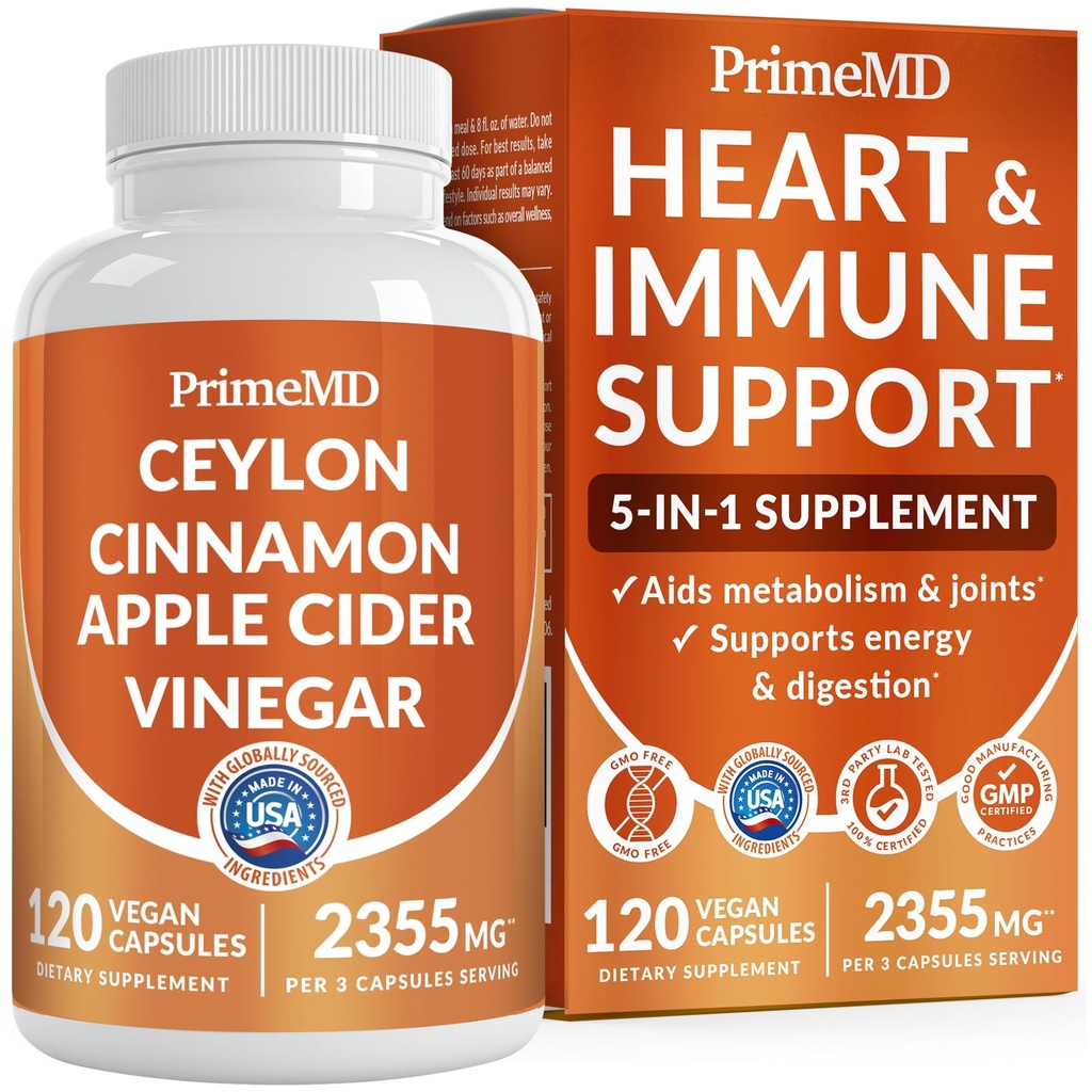 5-in-1 Ceylon Cinnamon 캡슐 2355mg - Ceylon Cinnamon 및 Apple Cider Vinegar, Panax Ginseng, Cinnamon 및 Bioperine, 120ct