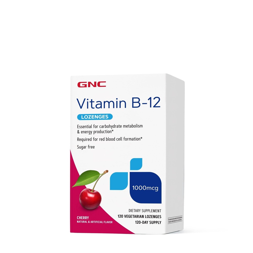 GNC 비타민 B-12 1000mcg, 체리, 지원 에너지 생산, 120 Lozenges