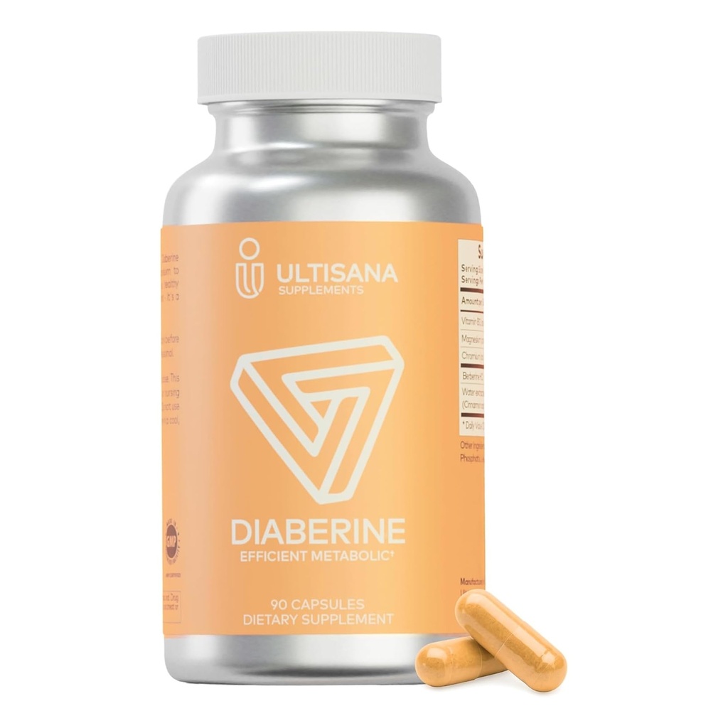 Diaberine Berberine HCL 보충교재 | 지원 심장 건강, 에너지 부스트, 대사 및 면역 기능 | 비타민 B12, 마그네슘 & 크롬을 가진 Berberine 500mg | 비 GMO & Vegan, 90 조사