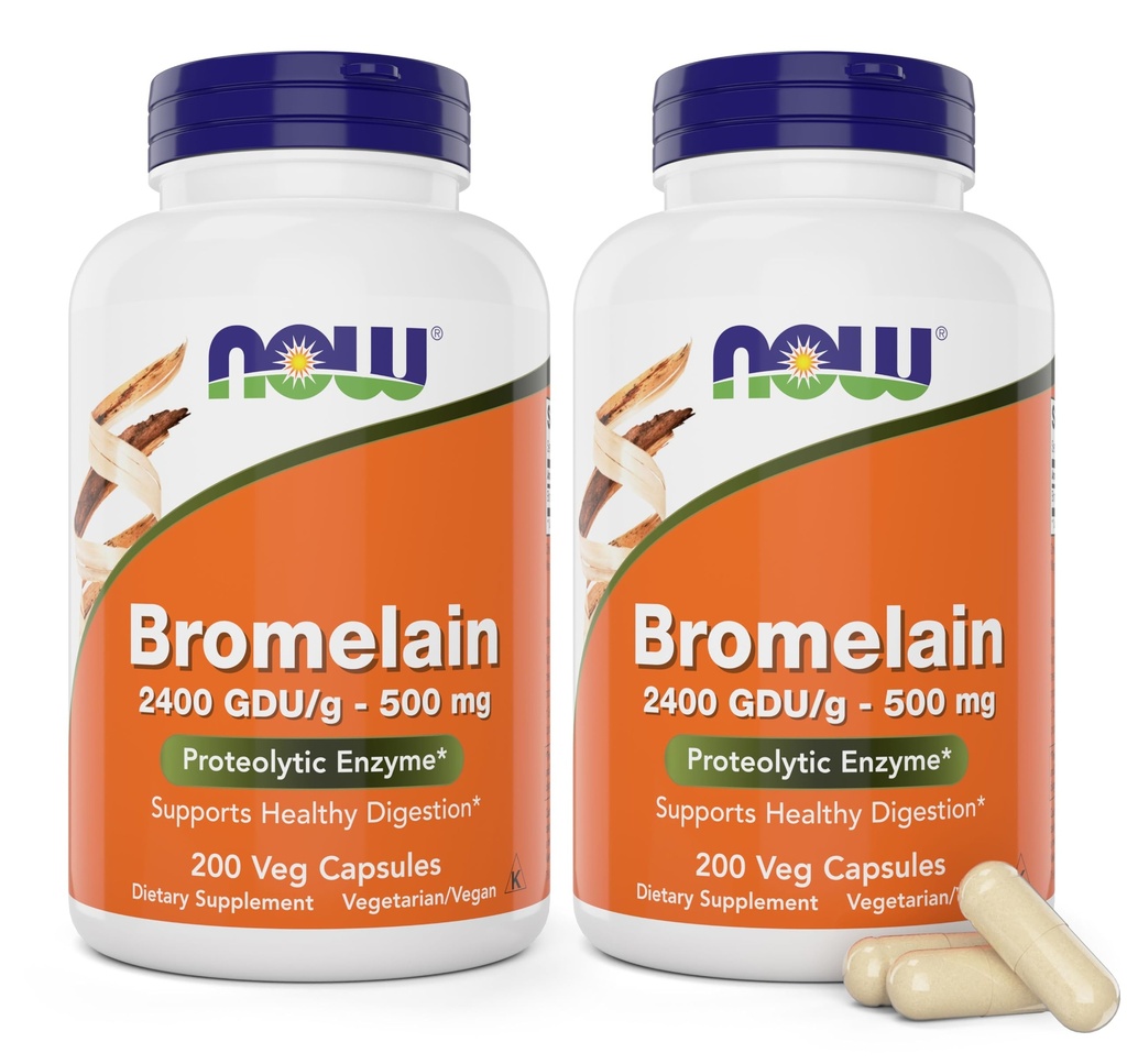 이제 Bromelain 500 mg, 200 Veg 캡슐 (팩 2) 보충 - 비 GMO, 채식 500mg 모자