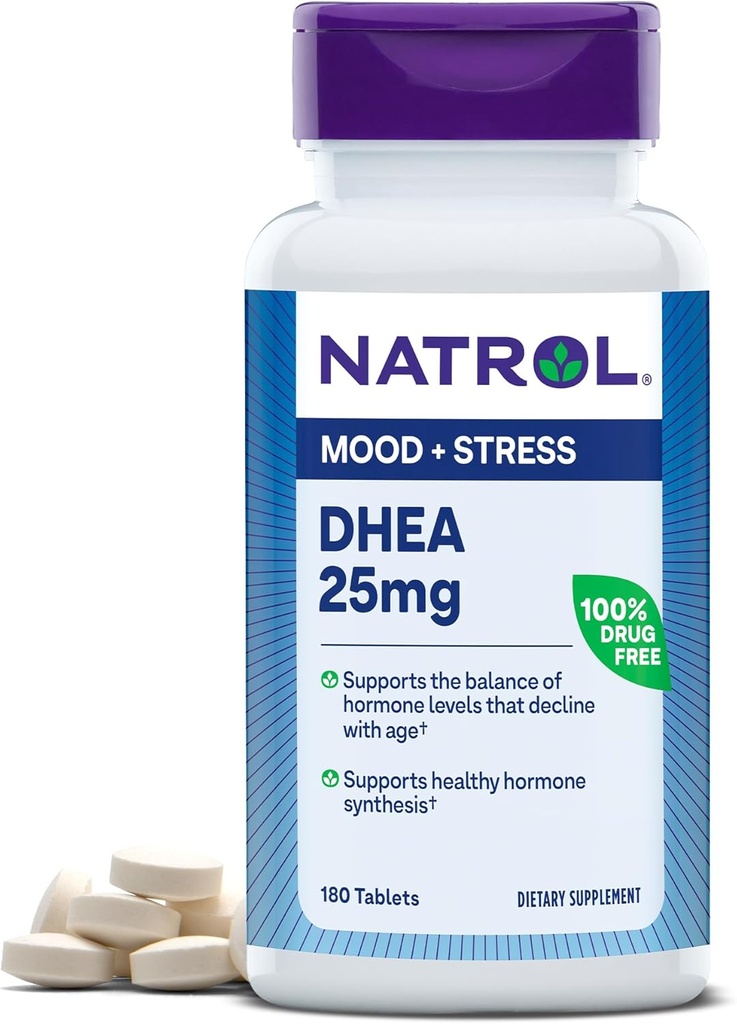 Natrol Mood & 긴장 DHEA 칼슘을 가진 25mg, 특정 호르몬 수준과 계류 지원, 180의 정제, 180 일 공급의 균형을 위한 규정식 보충교재