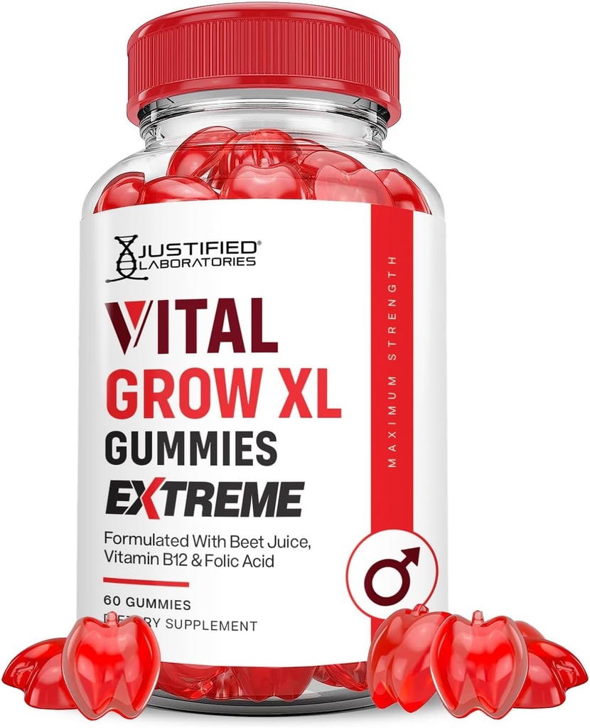 Justified Laboratories Vital은 XL Extreme 2000MG 성능 Gummies 고급 공식을 ACV Pomegranate Beet 주스 분말 B12 Vegan Non GMO 60 거미로 자릅니다