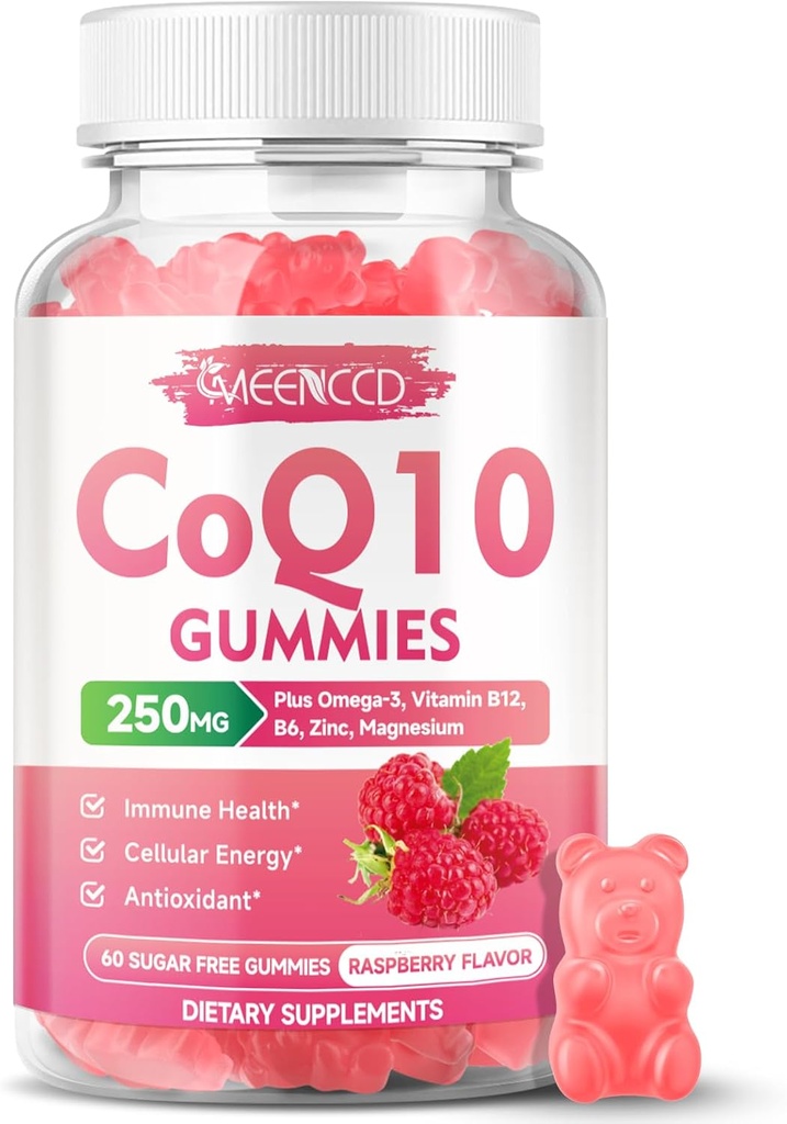 설탕 자유로운 CoQ10 Gummies 250mg의 Coenzyme Q10는 Omega-3, 비타민 B6 & 아연, 세포 에너지 & 산화 방지제 지원을 위한 높은 흡수 CoQ10 보충교재, 라즈베리 풍미, Vegan 60Cts 플러스 보충합니다