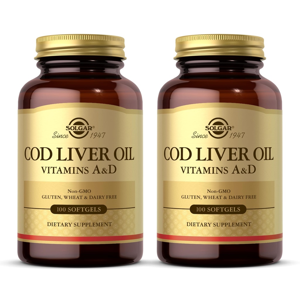 Solgar Cod Liver Oil - 100 Softgels - 비타민 A 및 D - 비 GMO, 글루텐 프리 - 100 인분 제공