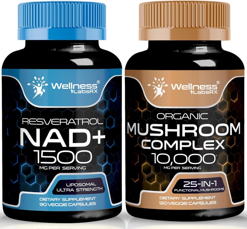 웰니스 LABSRX NAD 보충교재, 1500mg - Liposomal NAD+ Resveratrol의 보충 | 유기 버섯 보충 캡슐 - 10000mg - 1 버섯 복잡한 캡슐에 25