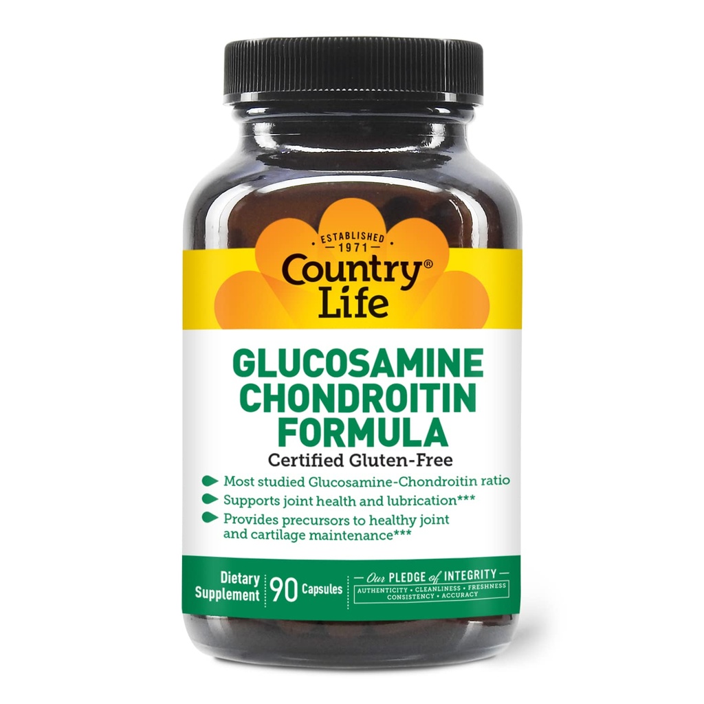 Country Life Glucosamine Chondroitin 1500mg/1200mg - 관절 건강 및 윤활 지원 - 건강한 연골, Tendon, 관절 조직 유지 - 글루텐 무료, 비 GMO - 성인 90 캡슐 -