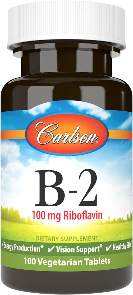 Carlson - B-2, 100 mg Riboflavin, 에너지 생산, 비전 지원 및 건강한 피부, 100 채식 정제
