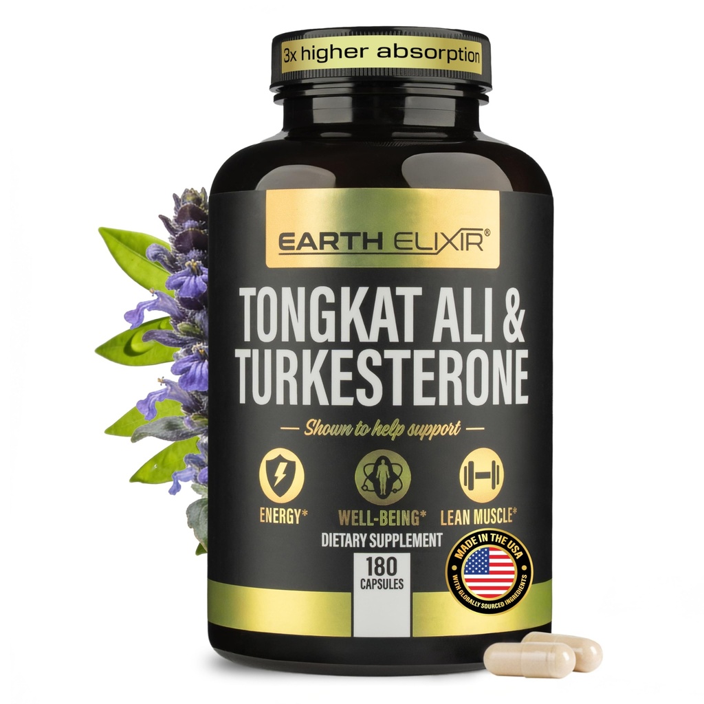 남성과 여성을위한 Turkesterone Tongkat Ali - 에너지 및 피트니스에 대한 2-in-1 천연 테스토스테론 지원 - Tongkat Ali와 남성을위한 높은 Potency Turkesterone 보충 -- 순수한 비 GMO 공식