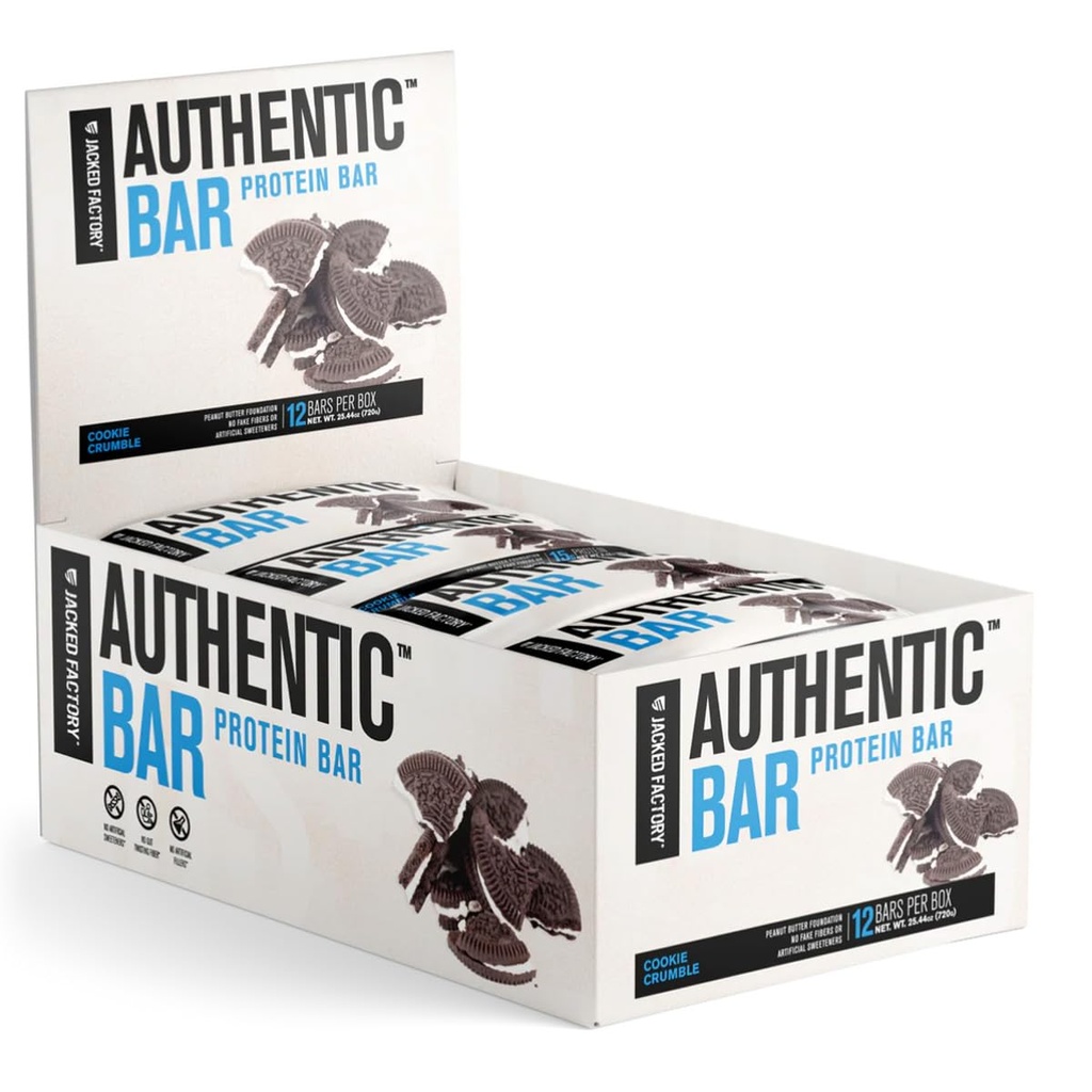 Authentic Bar Cookie Crumble Protein Bar - 맛있는 식사 교체 에너지 바 / 15g Whey Protein Isolate, 순수한 꿀, 건강한 지방 땅콩 버터 재단의 천연 설탕 - 12 팩
