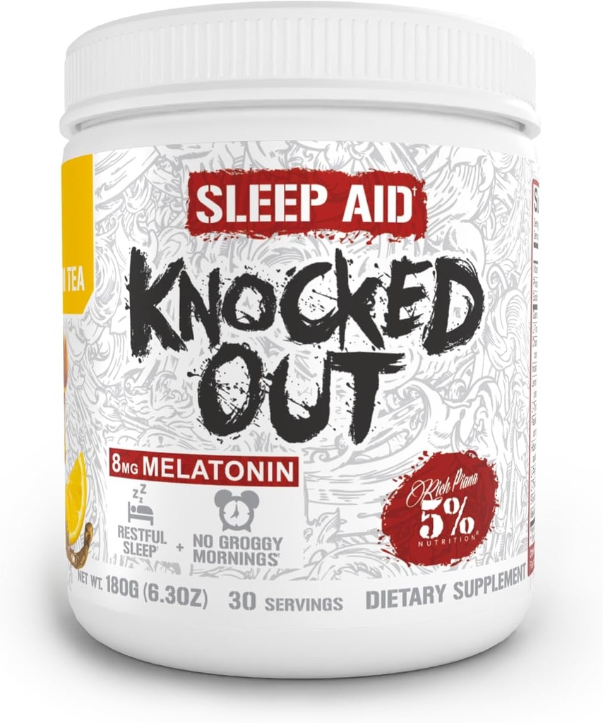 5 % 영양 풍부한 피아나 Knocked Out Natural Sleep Aid Powder | 포스트 운동 회복 및 딥 수면 보충 | GABA, 멜라토닌, 차모마일, 티로신, 5-HTP, & More | 30 인분 (Honey Lemon Tea)
