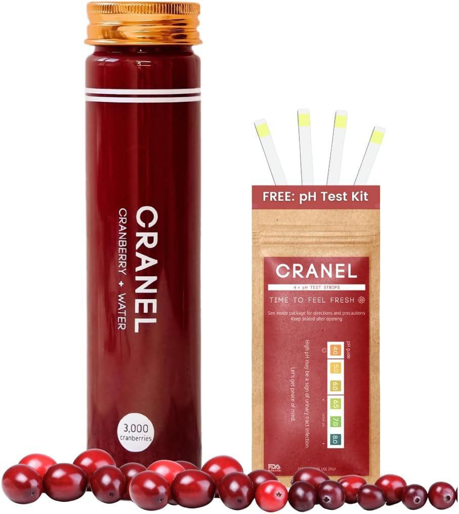 CRANEL Fast-Acting Cranberry Formula - Urinary Tract & Gut Support - (1 Week Supply) + 무료 pH 테스트 키트 | 3,000 크랜베리, 설탕, 비건, 임상 입증