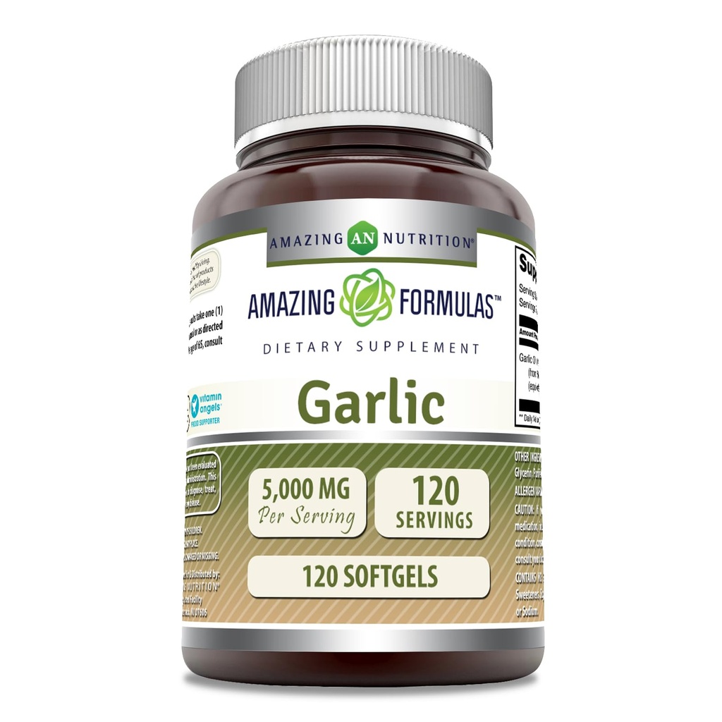 놀라운 수식 마늘 보충 | 50 Mg 농축 (100:1) | 5000 Mg 동등 | 120 Softgels | Non-GMO | 글루텐 프리 | 미국
