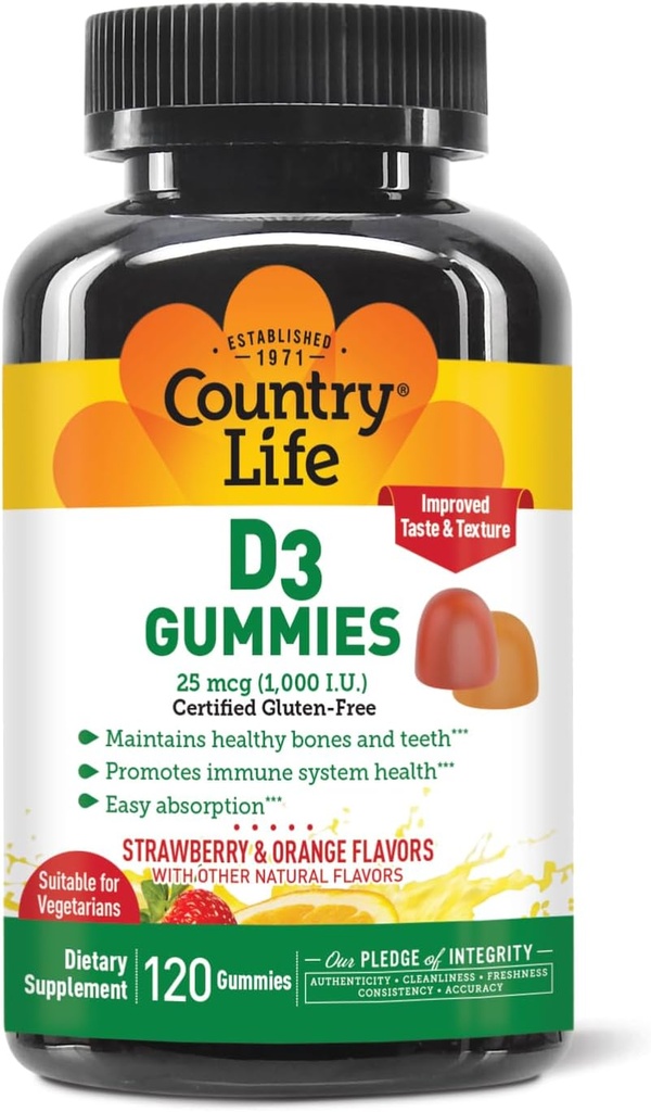 국가 생활 딸기 & 오렌지 D3 Gummies, 120 CT