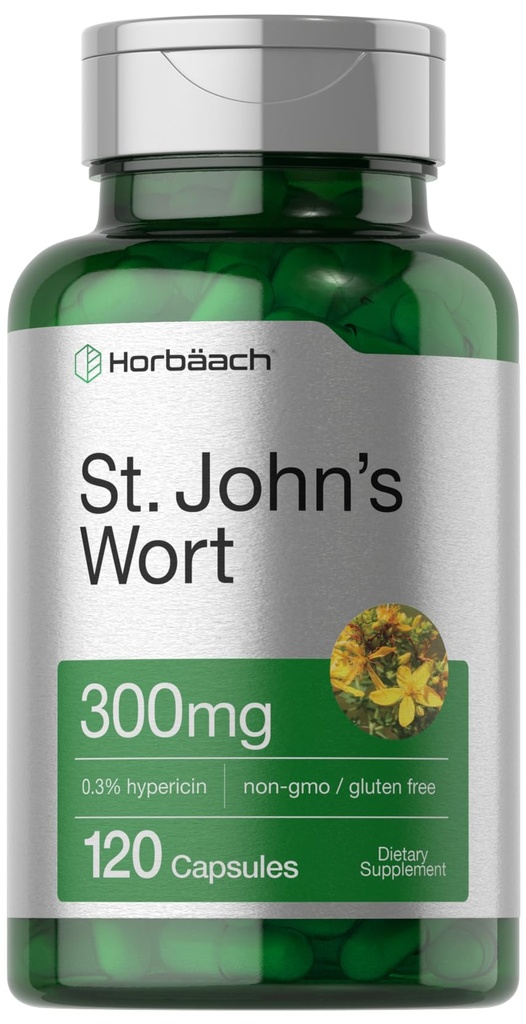 Horbäach St John 's Wort 캡슐 300mg | 120 개 | 비 GMO, 글루텐 프리 | 허브 추출물
