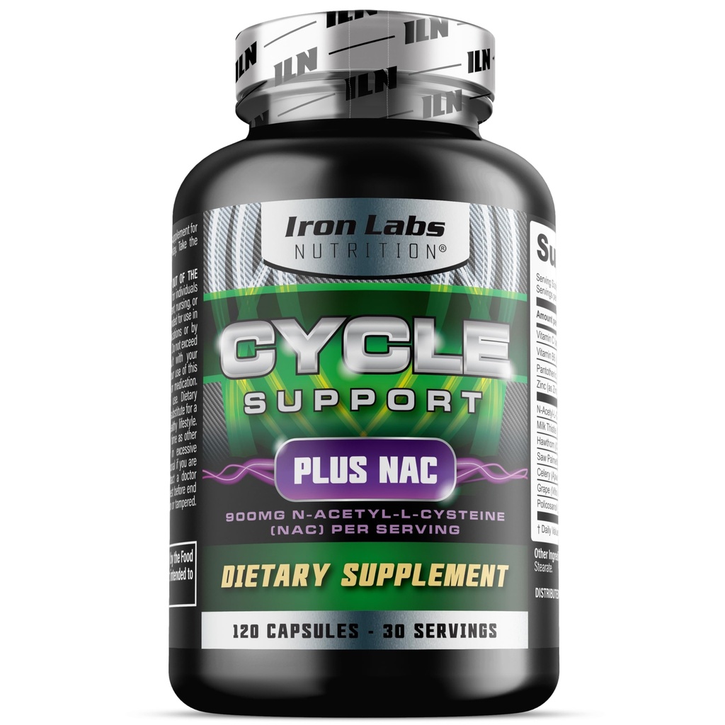 Iron Labs 영양: 사이클 지원 플러스 NAC (N-Acetyl-L-Cysteine) - Kidney와 Liver 지원 보충교재 - 남자를 위한 주기 지원 보충교재에 - N Acetyl L Cysteine와 우유 이틀 (120의 캡슐)