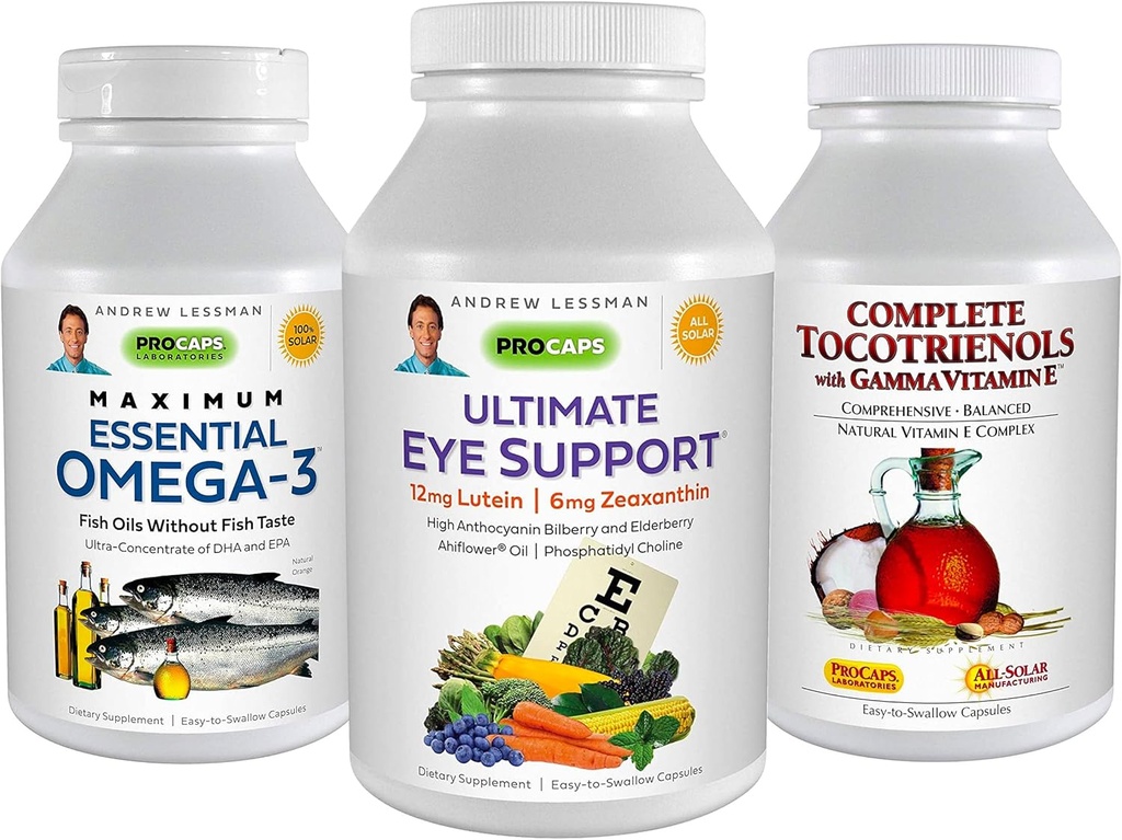 ANDREW LESSMAN 3 제품 눈 건강 번들 - 360 Softgels 궁극적 인 눈 지원, 최대 Essential Omega-3 및 완전한 Tocotrienols의 각각. 눈 건강 증진 및 지원